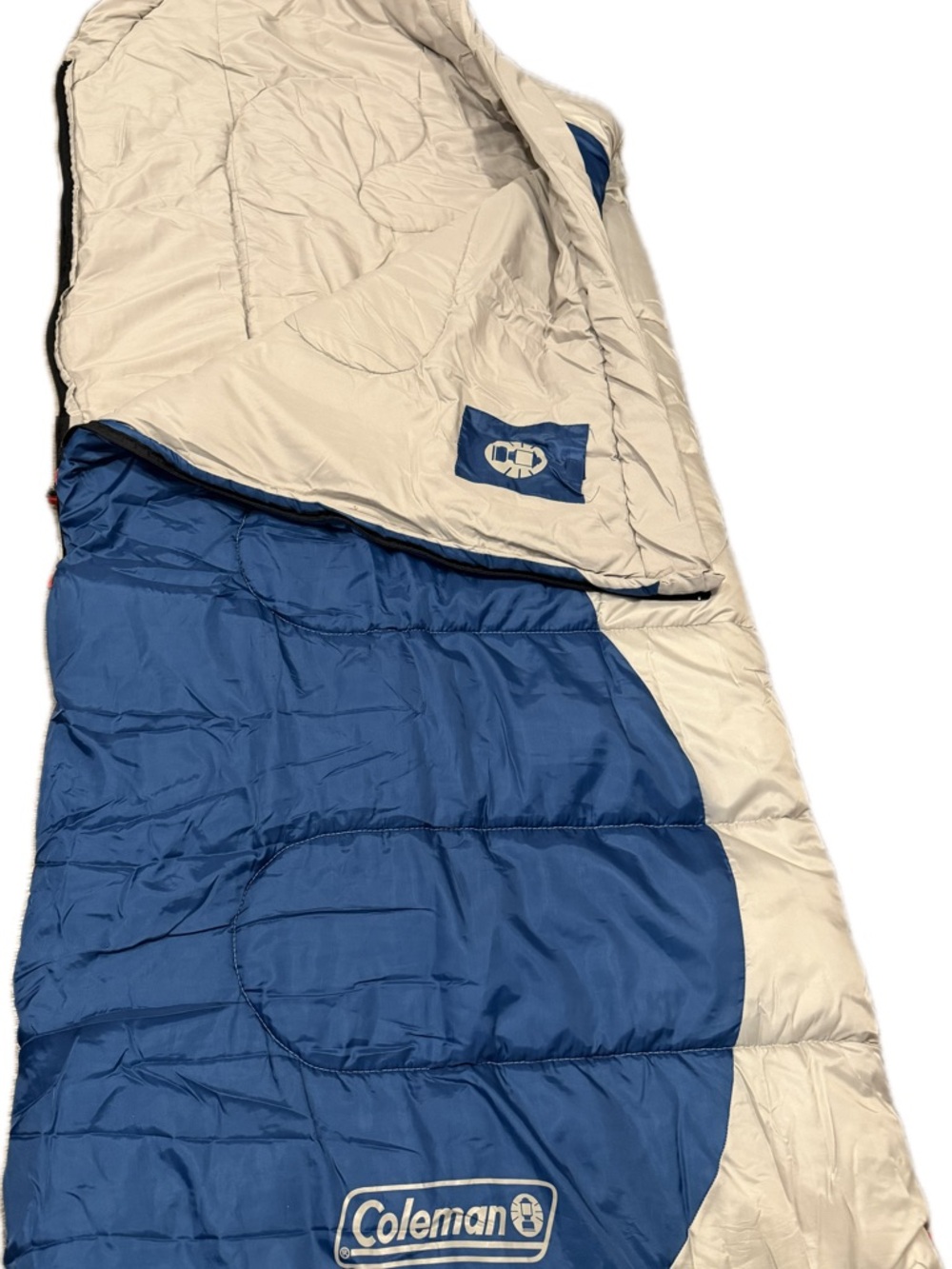 Coleman Blue and Cream Quilted Sleeping Bag with Logo